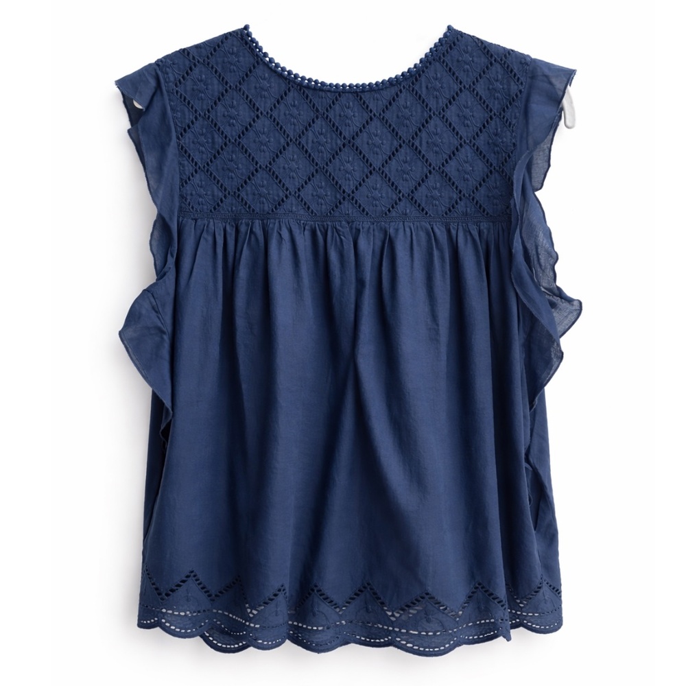 ✨ Pepe Jeans London Navy Embroidered Boho Blouse – Size L ✨